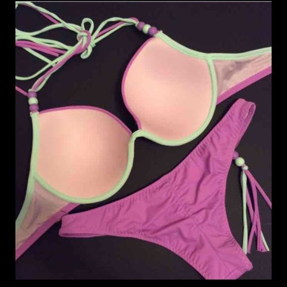 NWT VS BIKINI LILAC PURPLE MINT BEADS STRAPPY - Picture 3 of 4